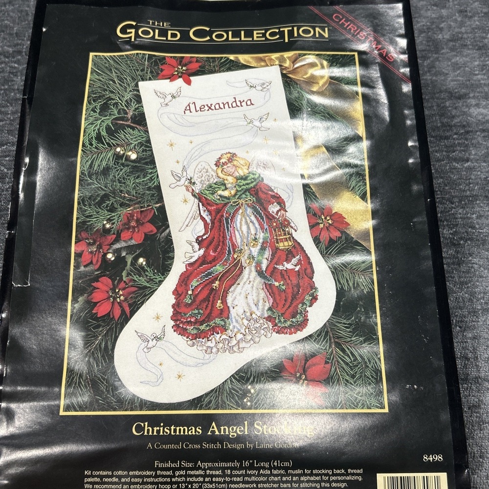 Dimensions Gold Christmas Angel 16 inch Stocking 1996 Cross Stitch Kit 8498